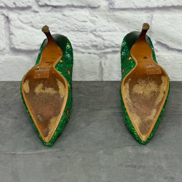 Miss L-Fire Green Floral Embroidered Mesh Pumps - Picture 5 of 6